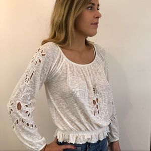 Free People Women’s embroidered cut-out Top, Med
